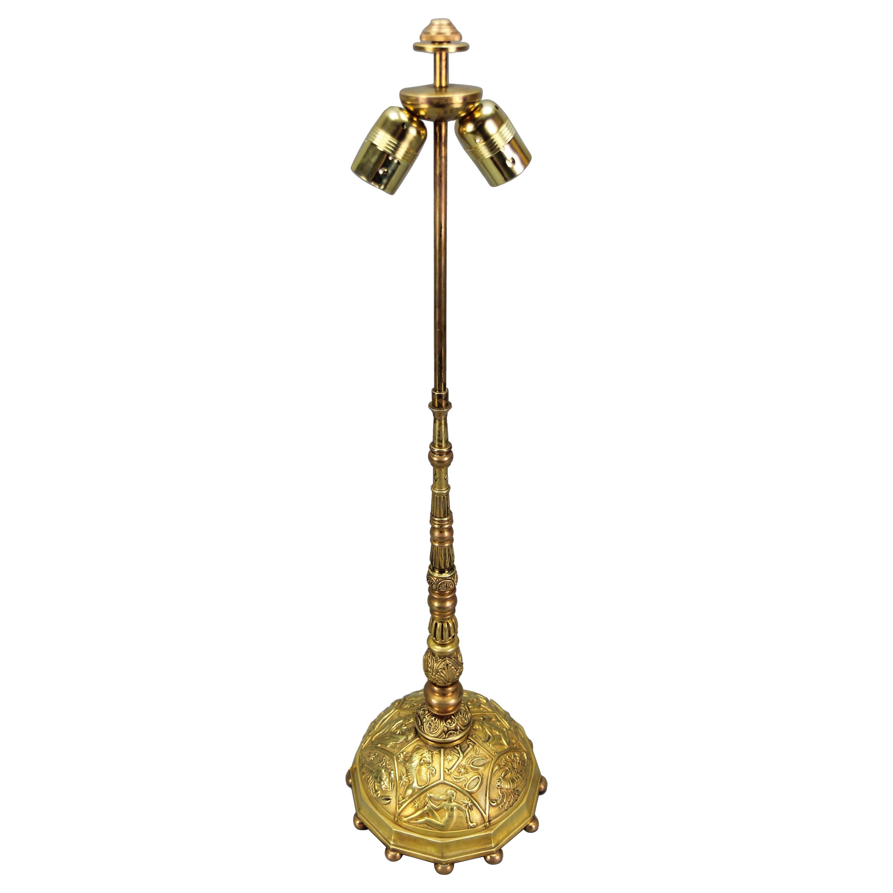 Art Deco Two-Light Bronze Lamp Zodiac by Hans Zametzer, Germany, ca. 1920s For Sale