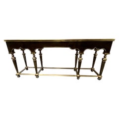 Mid-Century Burlwood and Brass Console Table Attributed to Mastercraft