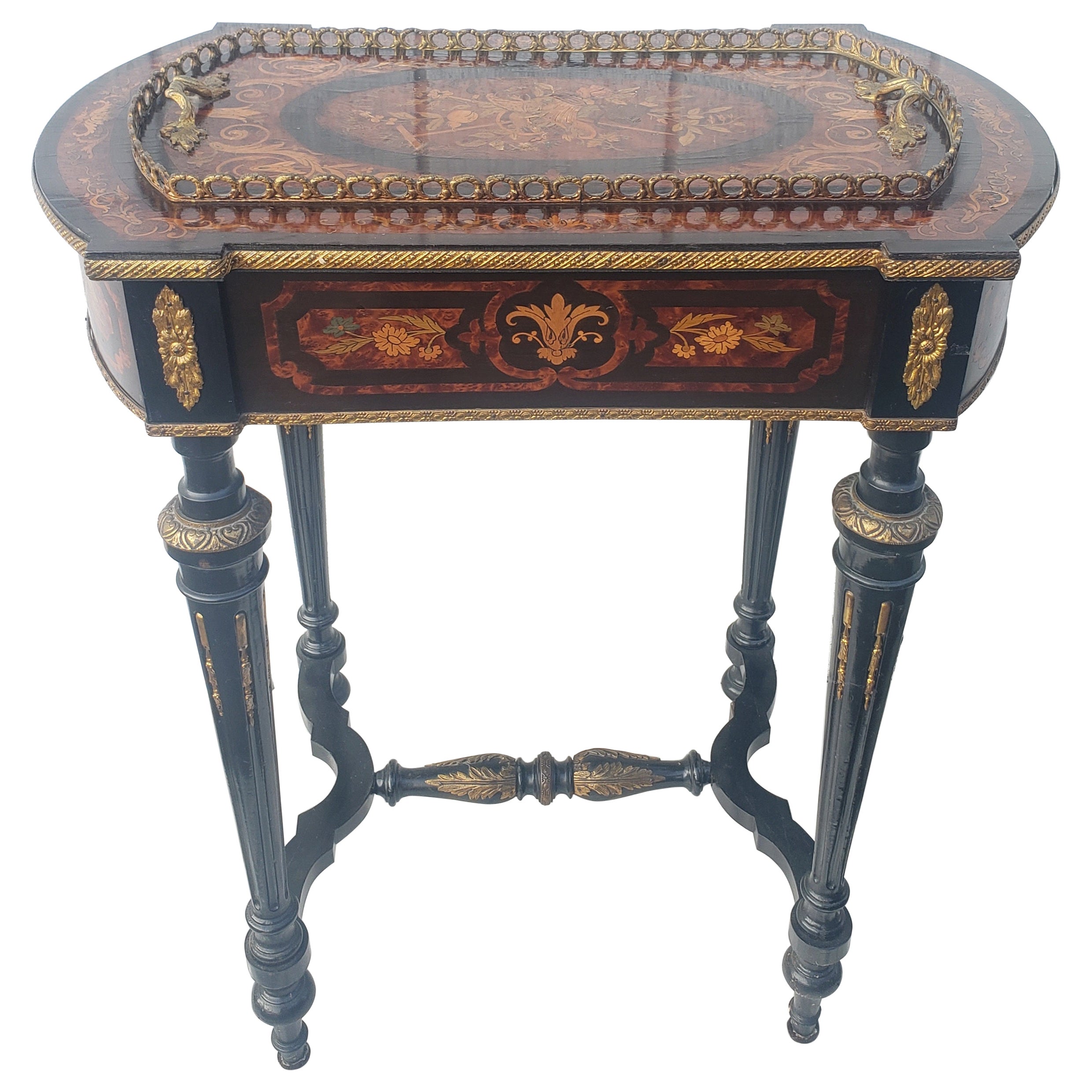 Napoleon III Brass Marquetry Boulle Inlay Ebonized Wood Planter Table, C. 1885  For Sale