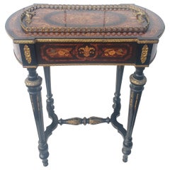 Table à jardinière Napoléon III en marqueterie de laiton et incrustation de boulle, Wood Wood Ebonized, C.C. 1885