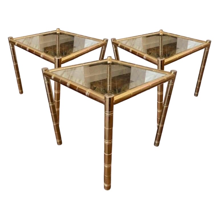 Tables d'appoint en bambou et laiton de Maison Lancel, années 1970 en vente