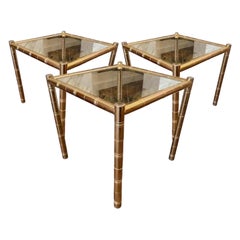 Tables d'appoint en bambou et laiton de Maison Lancel, années 1970