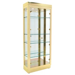 Retro Tall Brass & Glass Lighted Display Cabinet.  Beautiful Condition. 