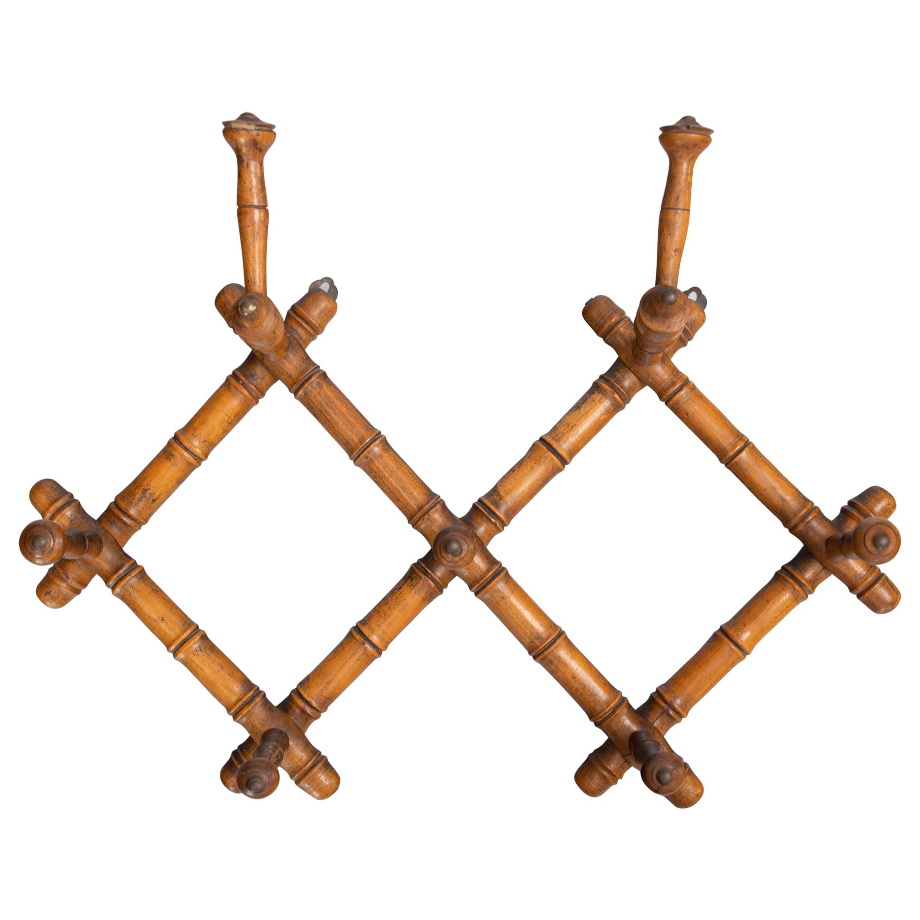 Antique French Foldable Faux Bamboo Hat & Coat Rack, circa 1900 For Sale