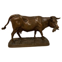 Jean Gautherin 19th Century Bronze Cow Grazing Sculpture E. Colin and Cie Paris