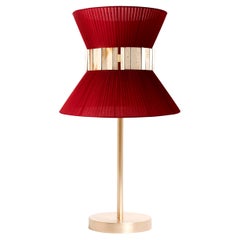“Tiffany” contemporary Table Lamp 23 RedHeart Silk, Antique Brass, Silvered Glas