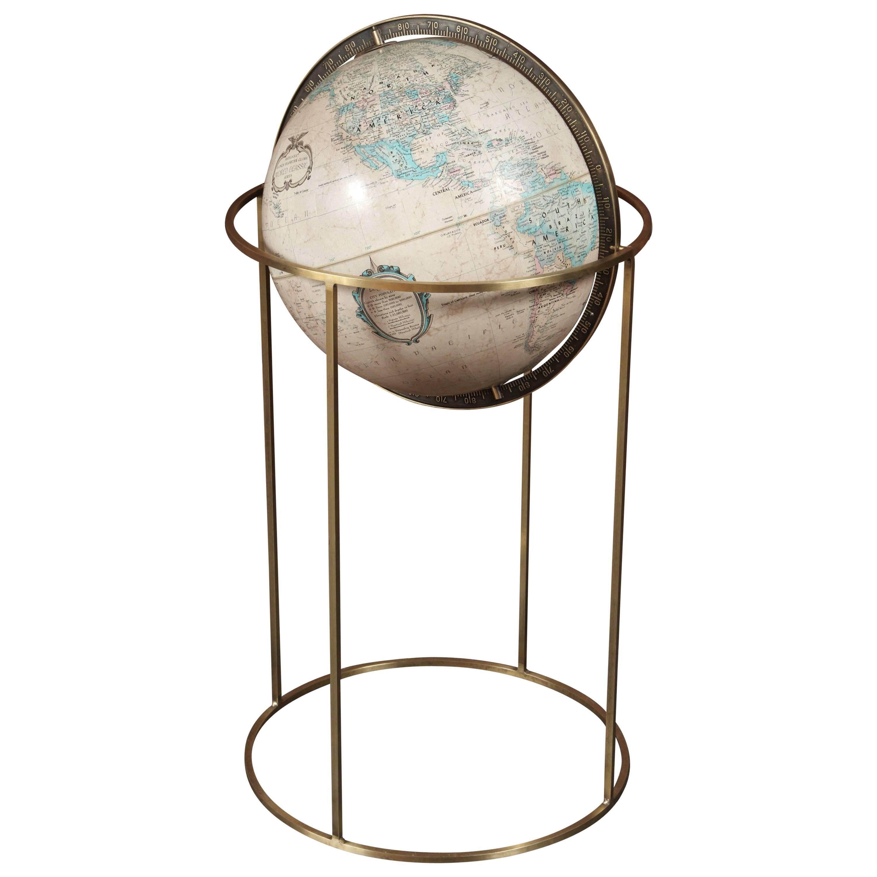 World Globe on Brass Stand in the Manner of Paul McCobb