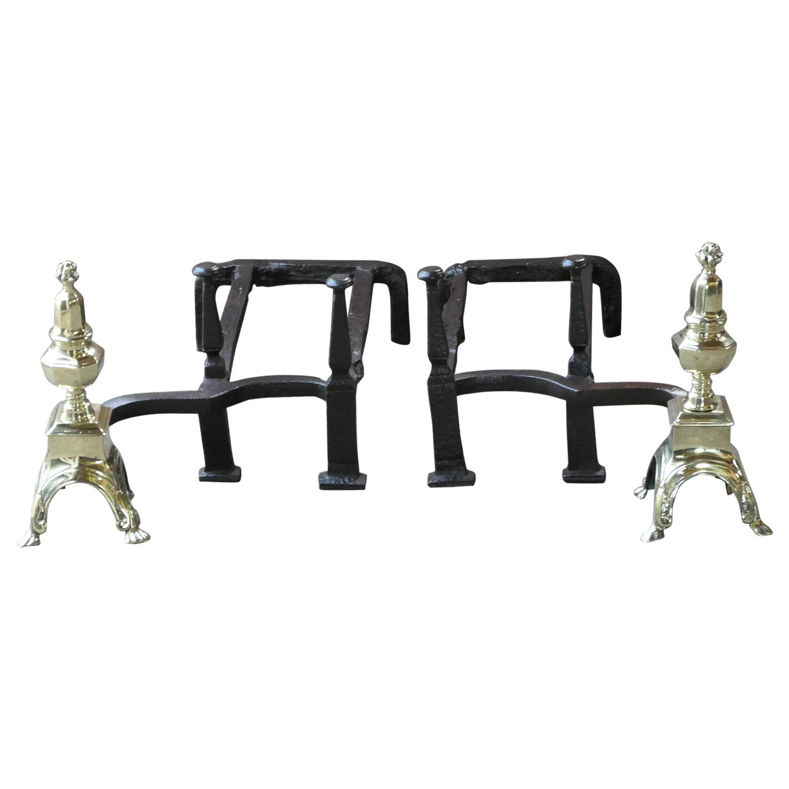 French Louis XIV Period Fireplace Andirons or Fire Grate, 17th Century For Sale