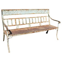 Retro 1950s Iron Bench Polychromed with Flowers Decoration