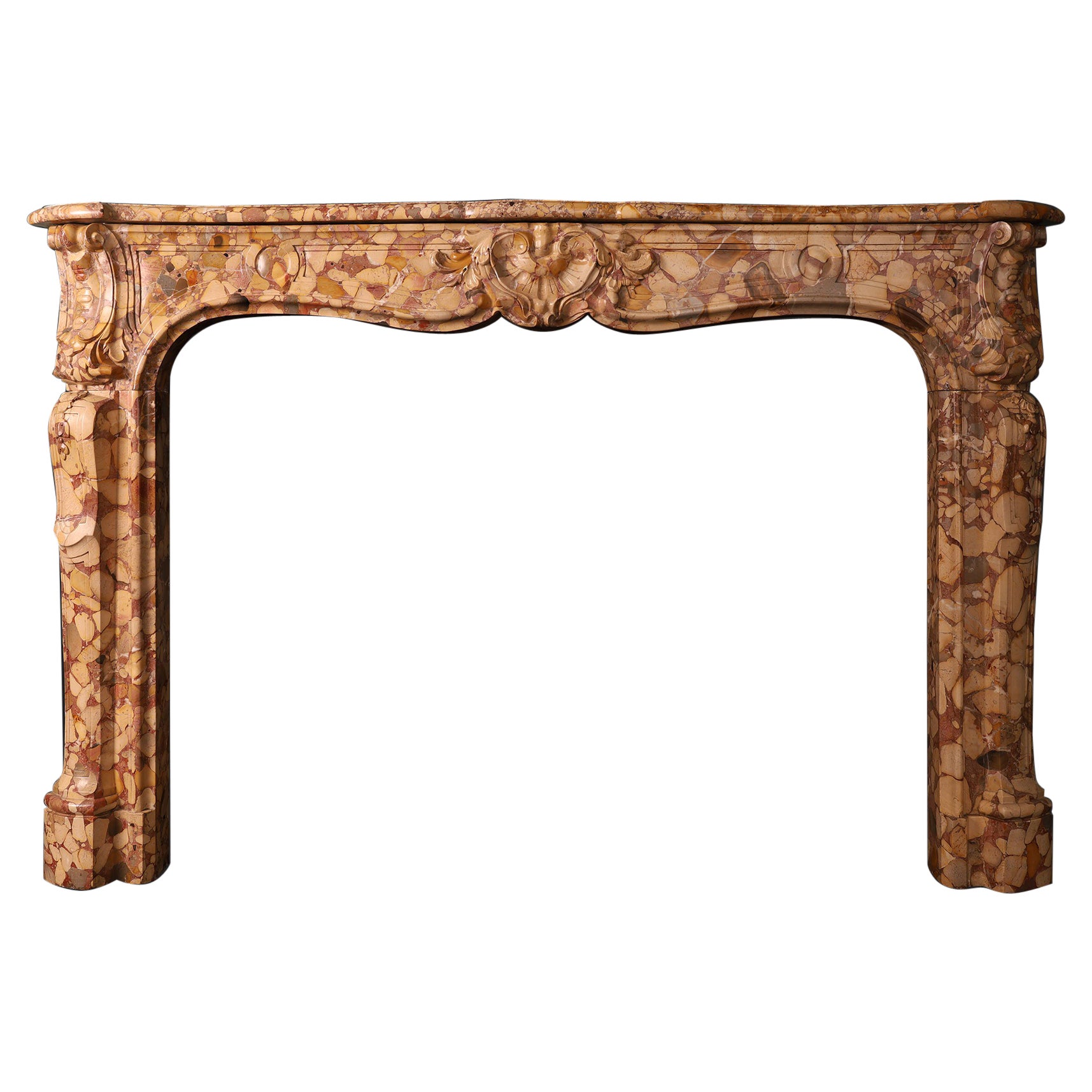 A 19th Century Louis XV Style Fireplace Chimneypiece in Breche d'Alep Marble For Sale