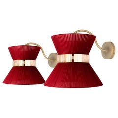“Tiffany” Wall Bracket 30 Red-Heart Silk, Antiqued Brass, Silvered Glass