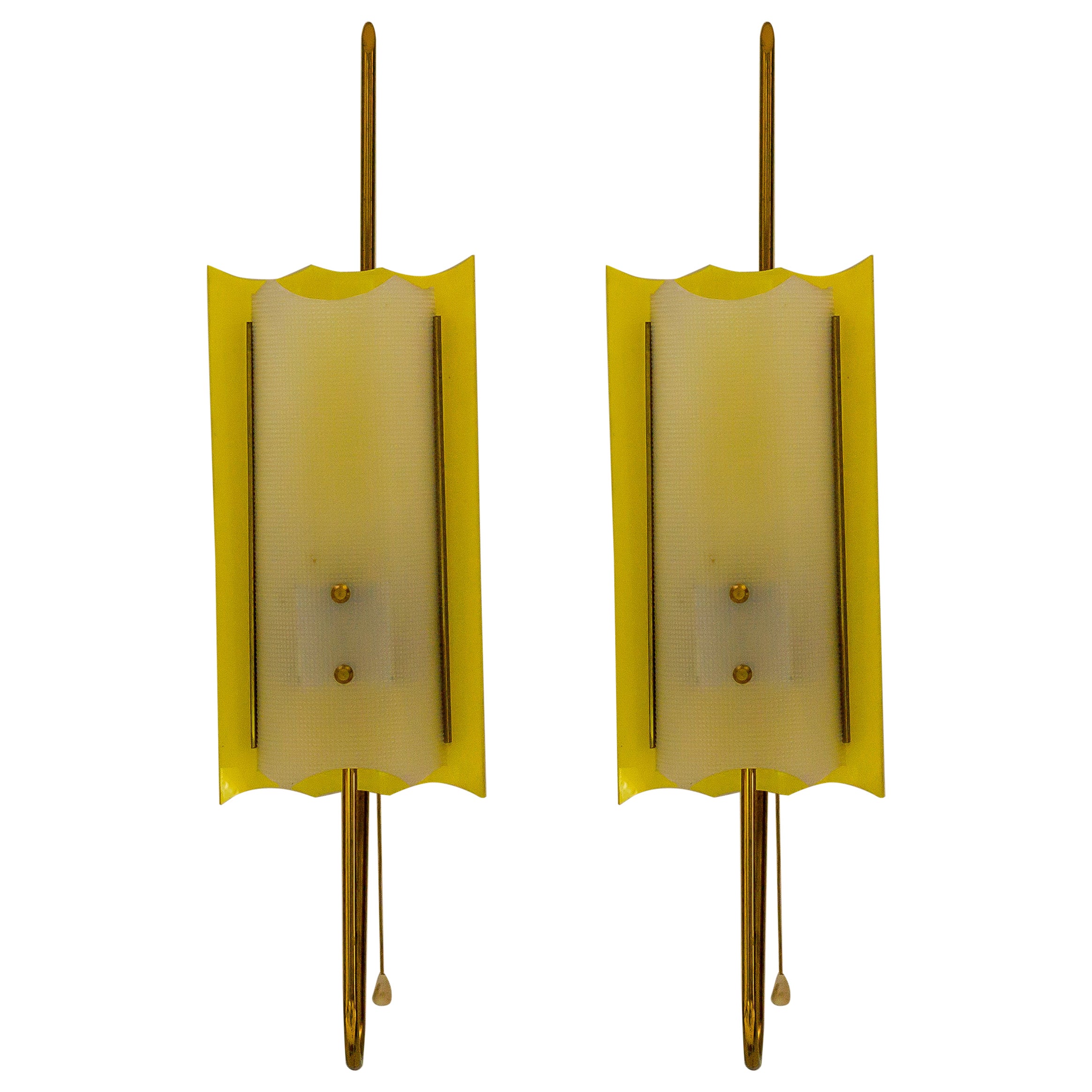 Pair of Tall Sconces in Brass and Lucite, Italy, 1950