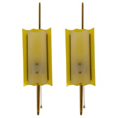 Pair of Tall Sconces in Brass and Lucite, Italy, 1950