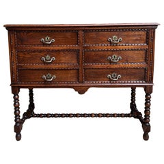 Antique English Hall Table Chest Sideboard Cabinet Jacobean Carved Oak Bobbin