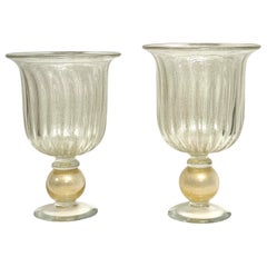 Monumental Pair of Murano Art Glass Urns Vessels 