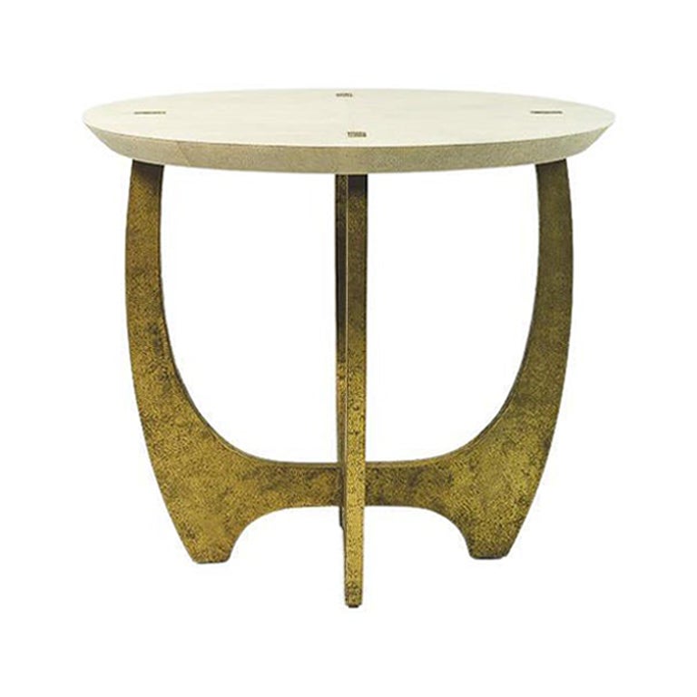 Oval Side Table in Textured Brass and Shagreen by Ginger Brown For Sale