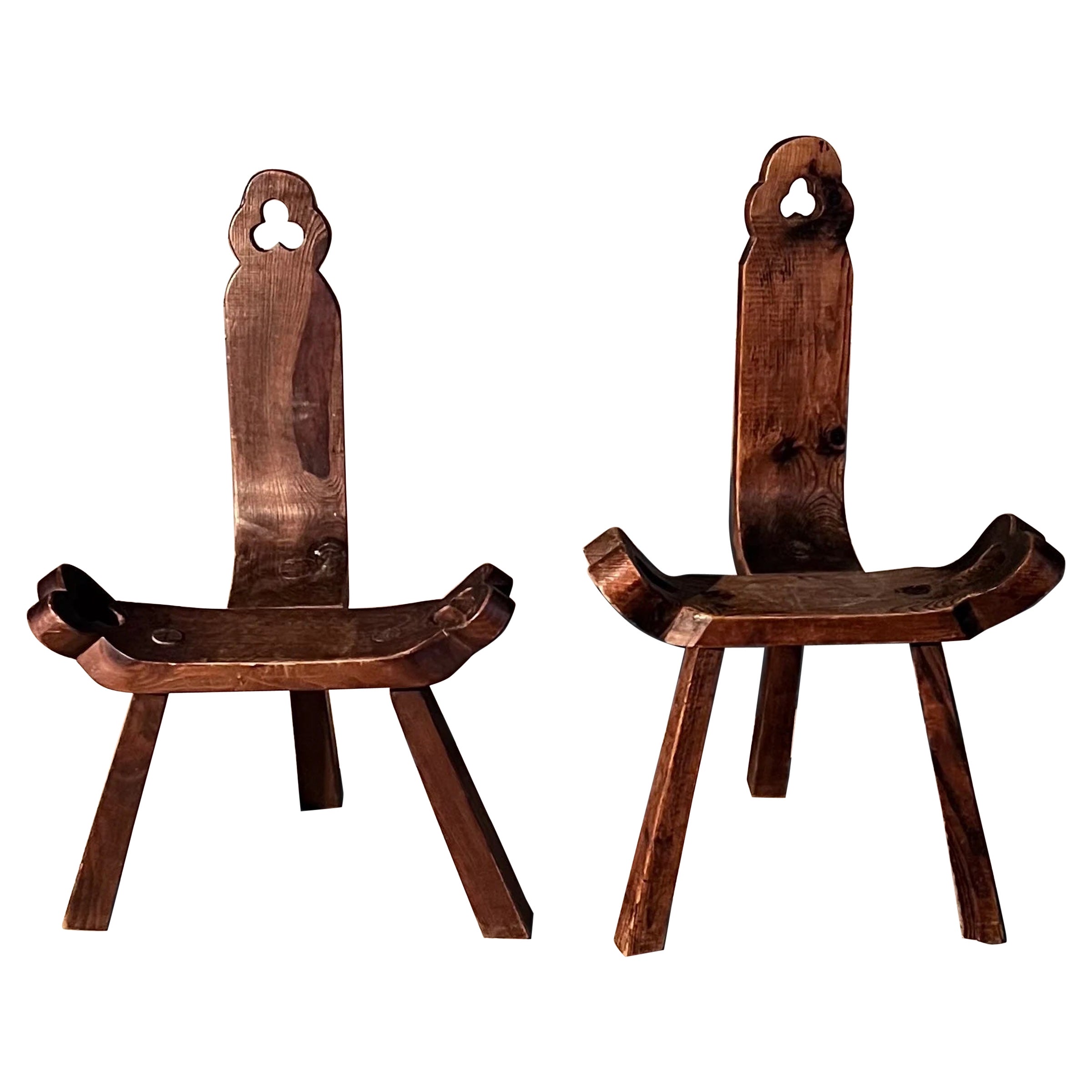 Pair of Wooden Brutalist Chairs  For Sale