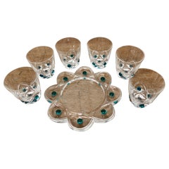 Vintage Lalique Floride Turquoise Crystal Set of 6 Whiskey Tumblers and Assiette  