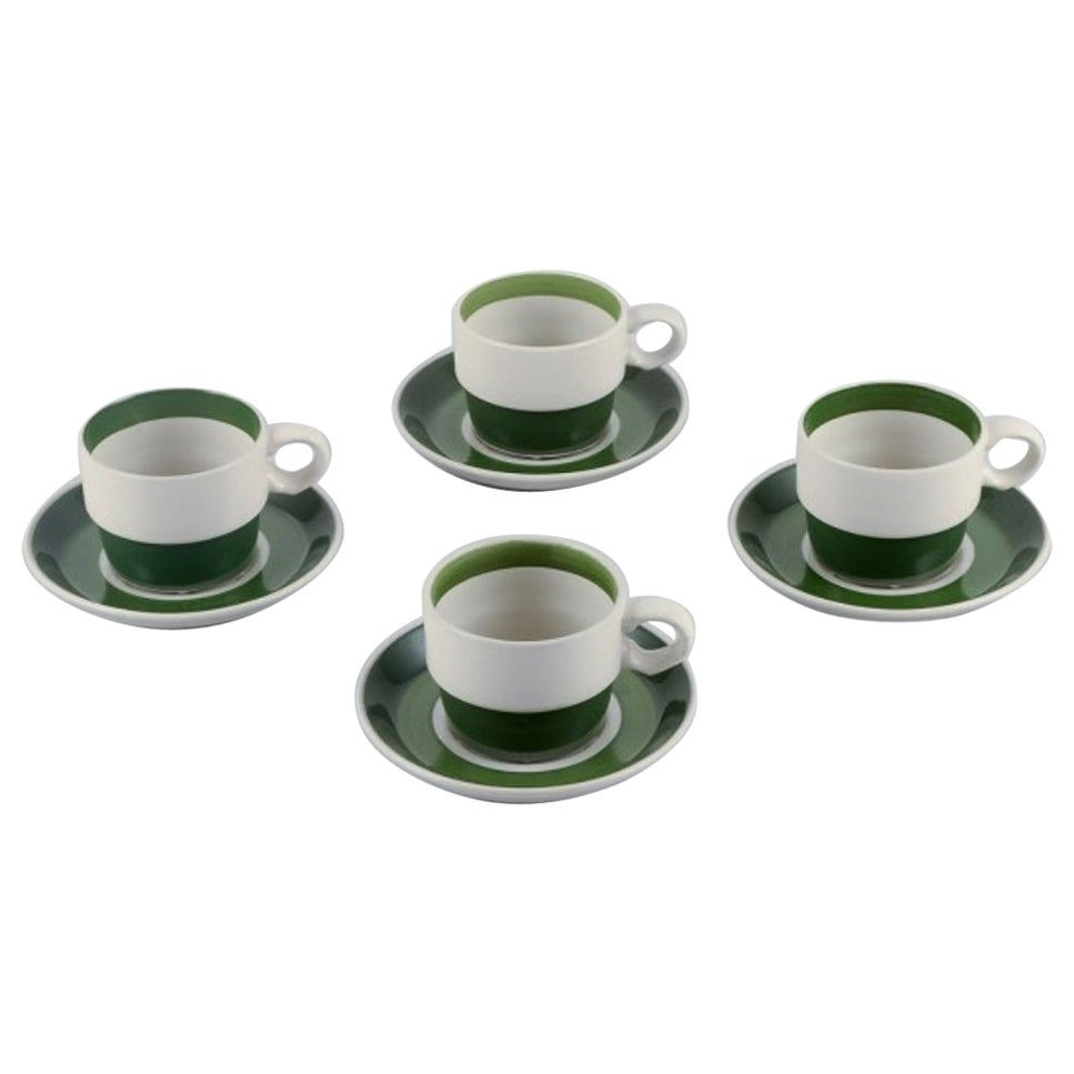 Stig Lindberg, Gustavsberg. Set of four "Bodega" coffee cups with saucers For Sale