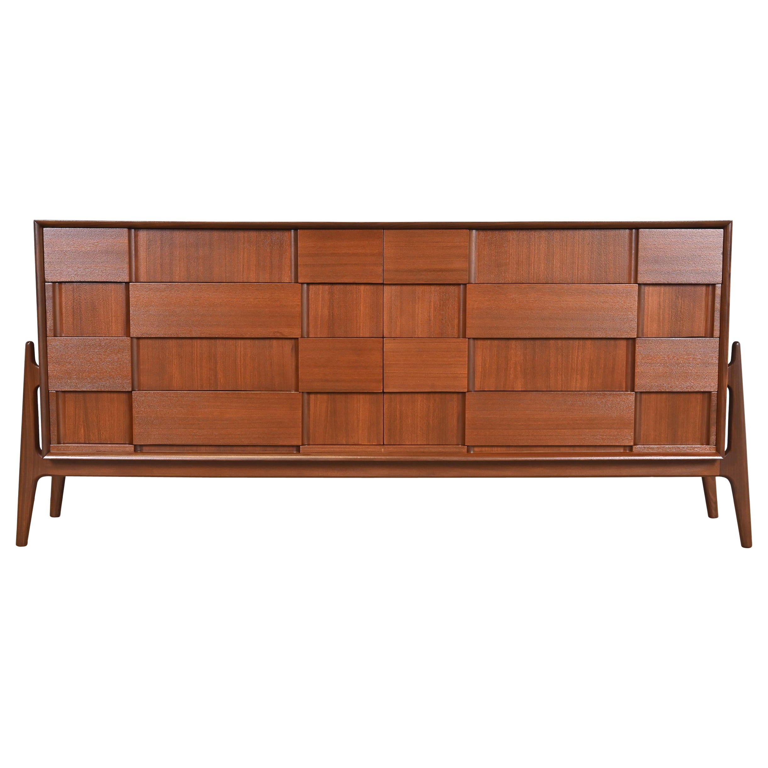 Jorgen Clausen for Brande Møbelfabrik Danish Modern Sculpted Teak Dresser, 1950s