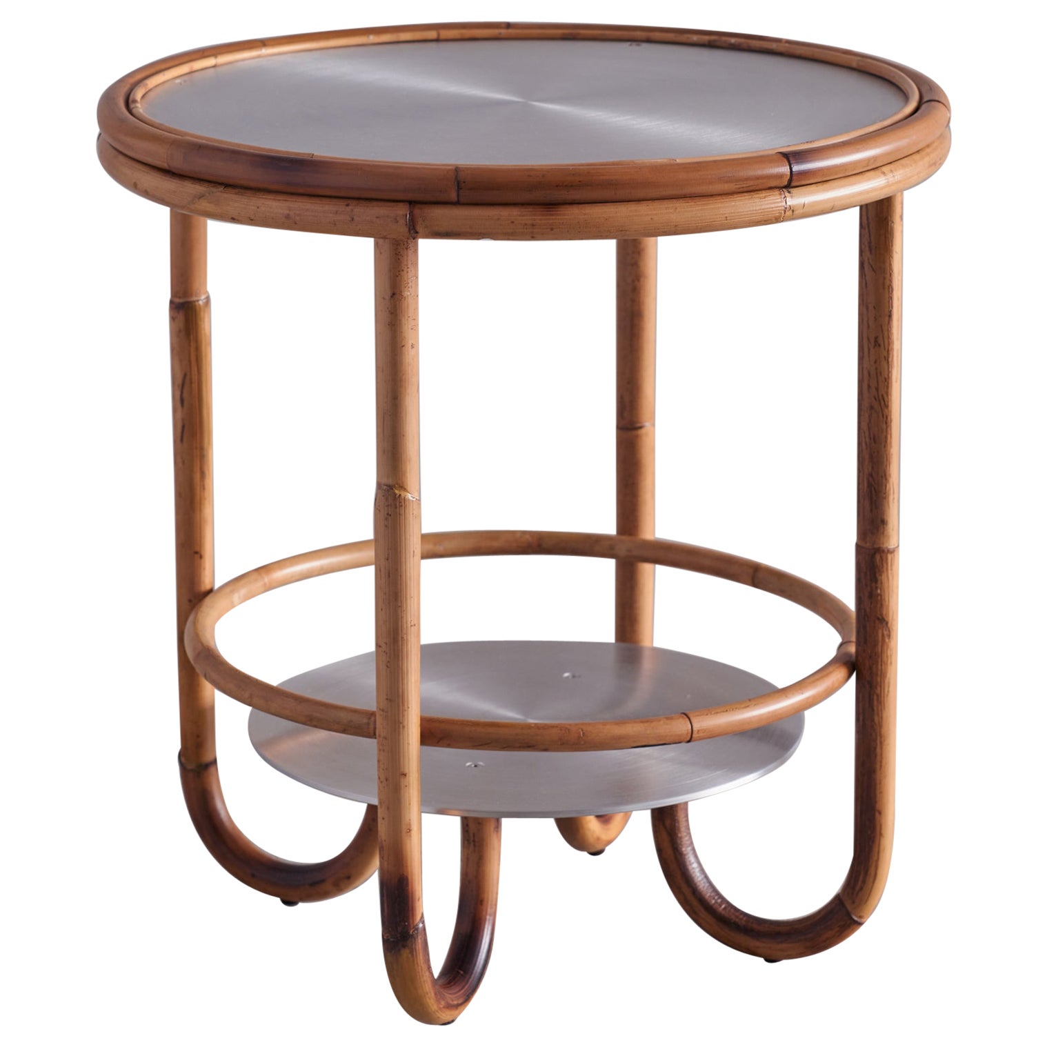 Light brown natural Rattan and brushed Aluminium Cocktail Table For Sale