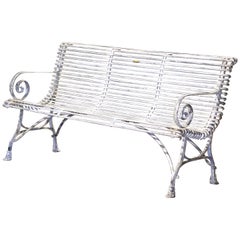 Vintage French Painted Iron Three-Seat Garden Bench Signed Sauveur Arras