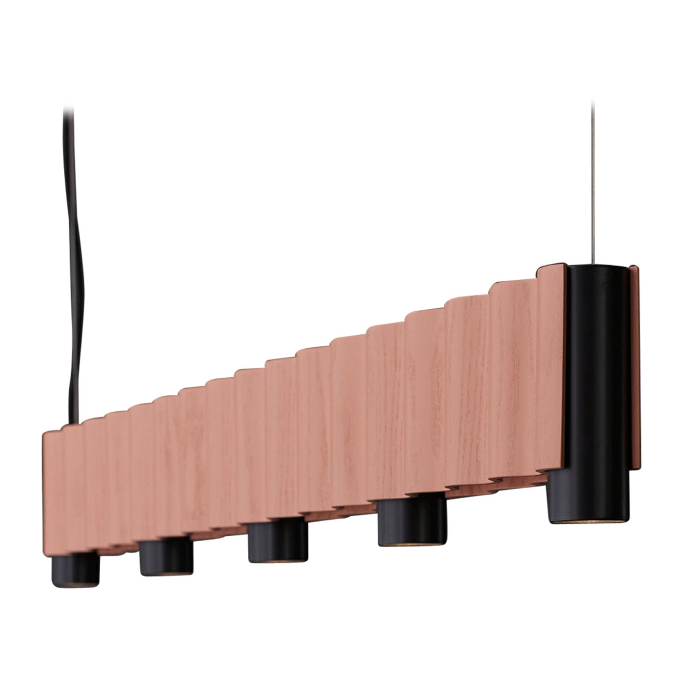 Linear Corrugation Pendant Light '5 Spots' in Salmon Pink and Black For Sale