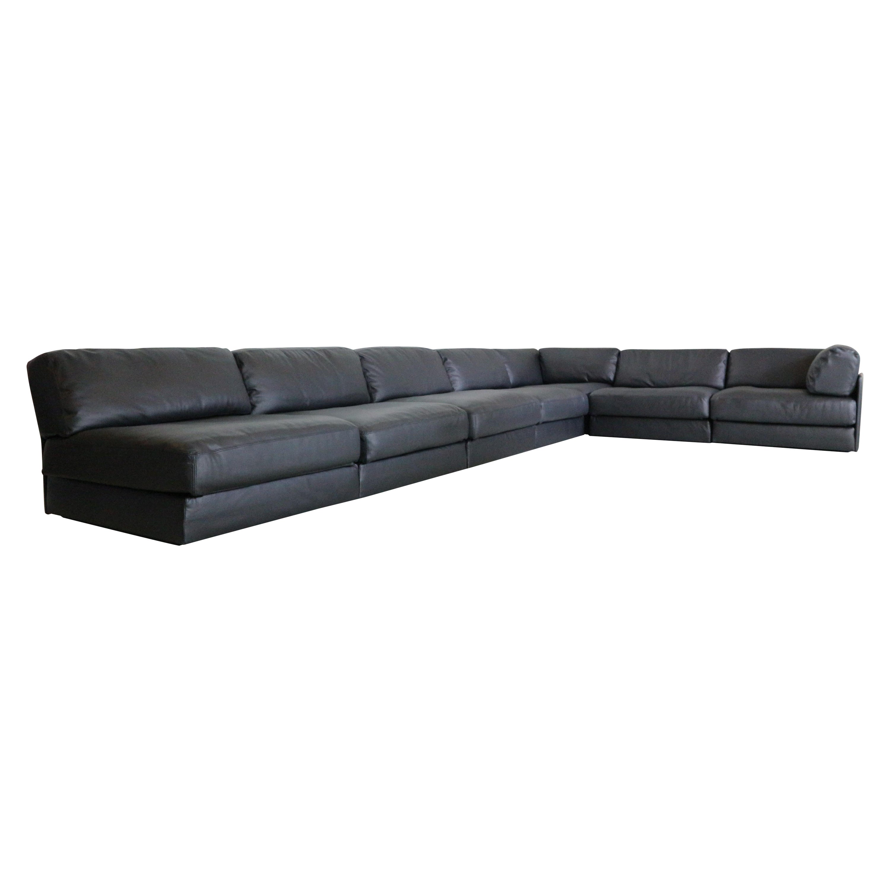 De Sede DS 76 Black Leather Sectional Seven-Seater Sofa, 1970s Switzerland 