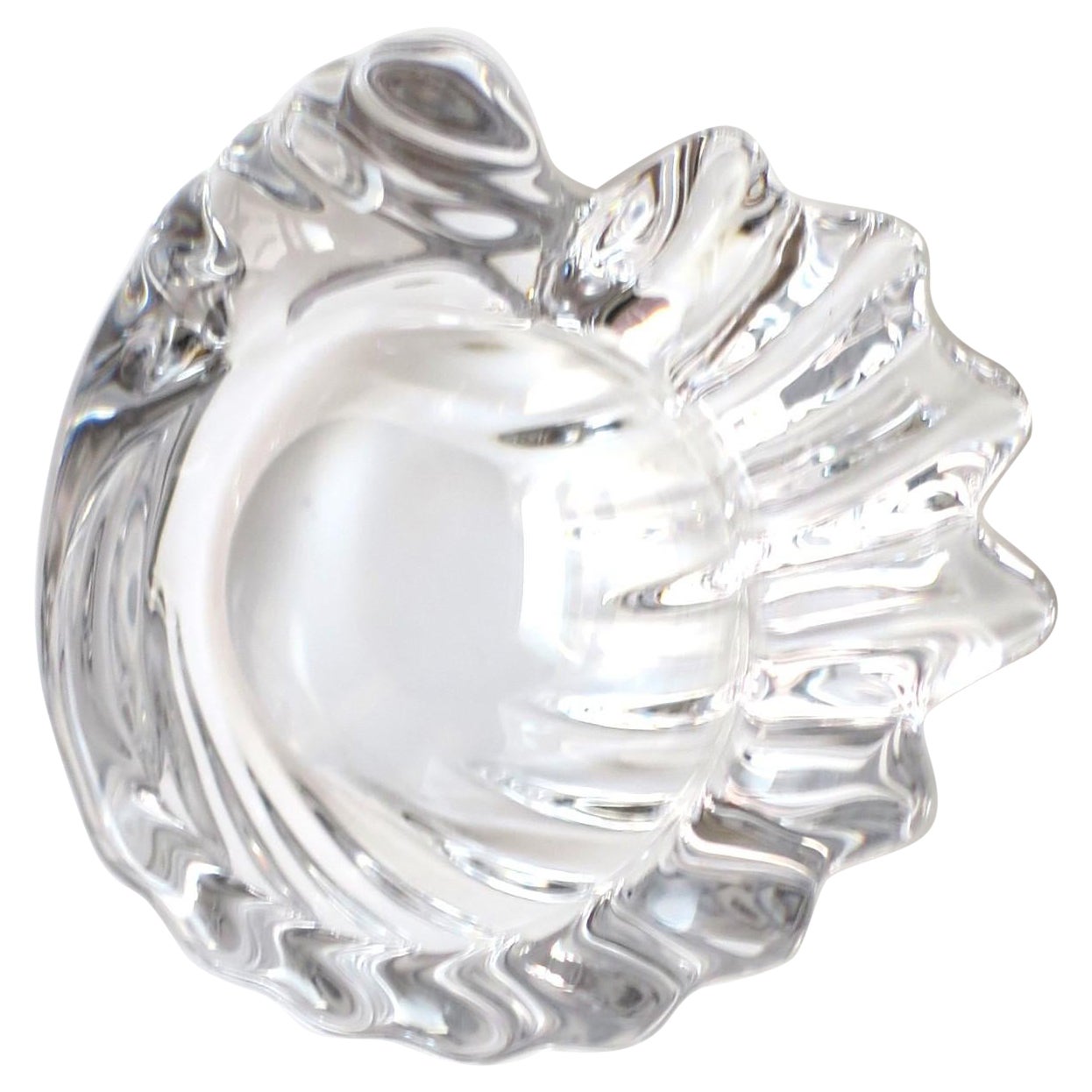 French Crystal Seashell Bowl Jewelry Catchall  For Sale