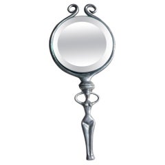 Brutalist handheld mirror in pewter by Patrick Meyer, 20th century