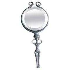 Brutalist handheld mirror in pewter by Patrick Meyer, 20th century 