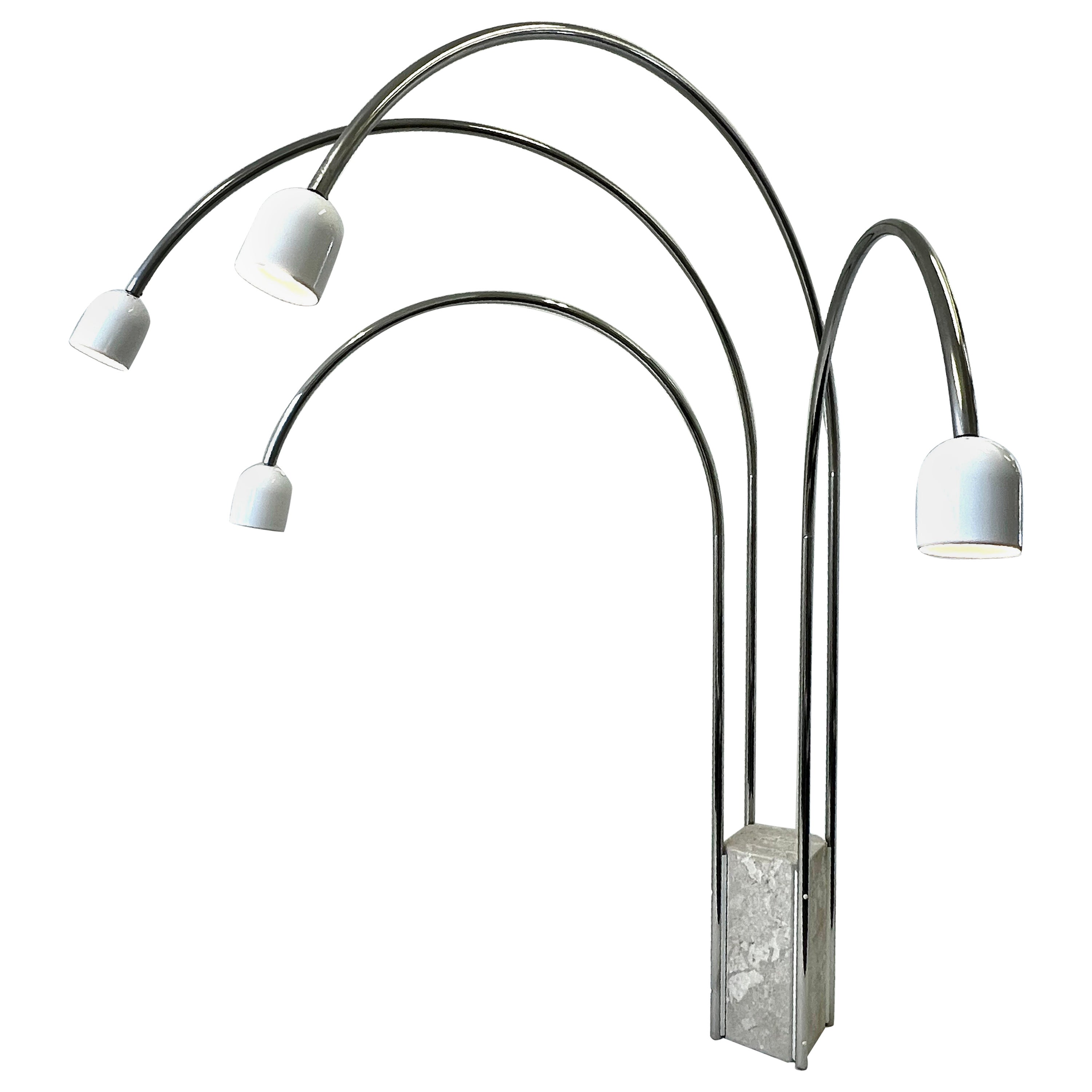 Italian Travertine and Chrome Four Arm Arch Floor Lamp by Goffredo Reggiani For Sale