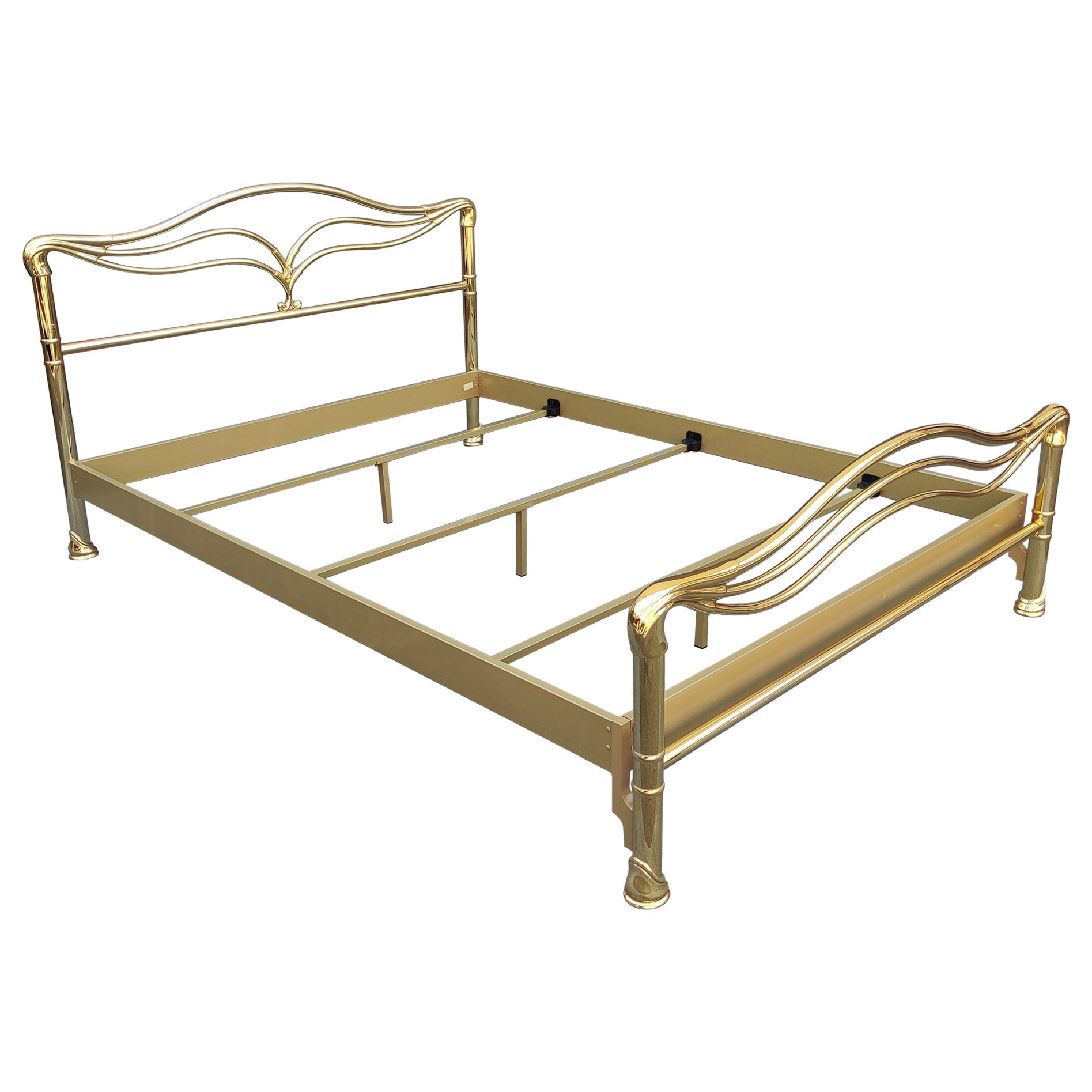 Art Deco Art Nouveau Solid Brass & Enameled Steel Queen Bed Armoni Essebi Italy
