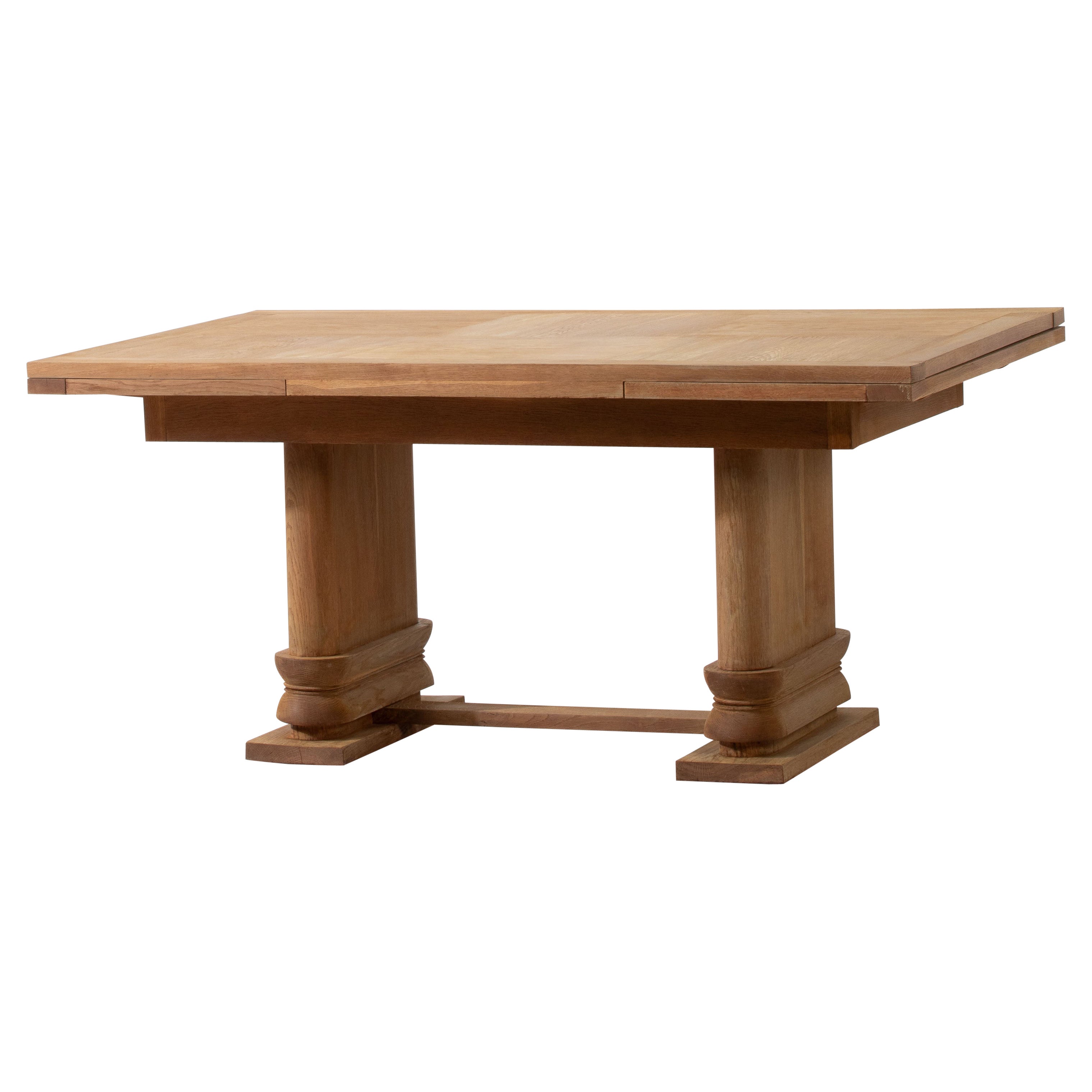 1940s French Art Deco Extendable Oak Table