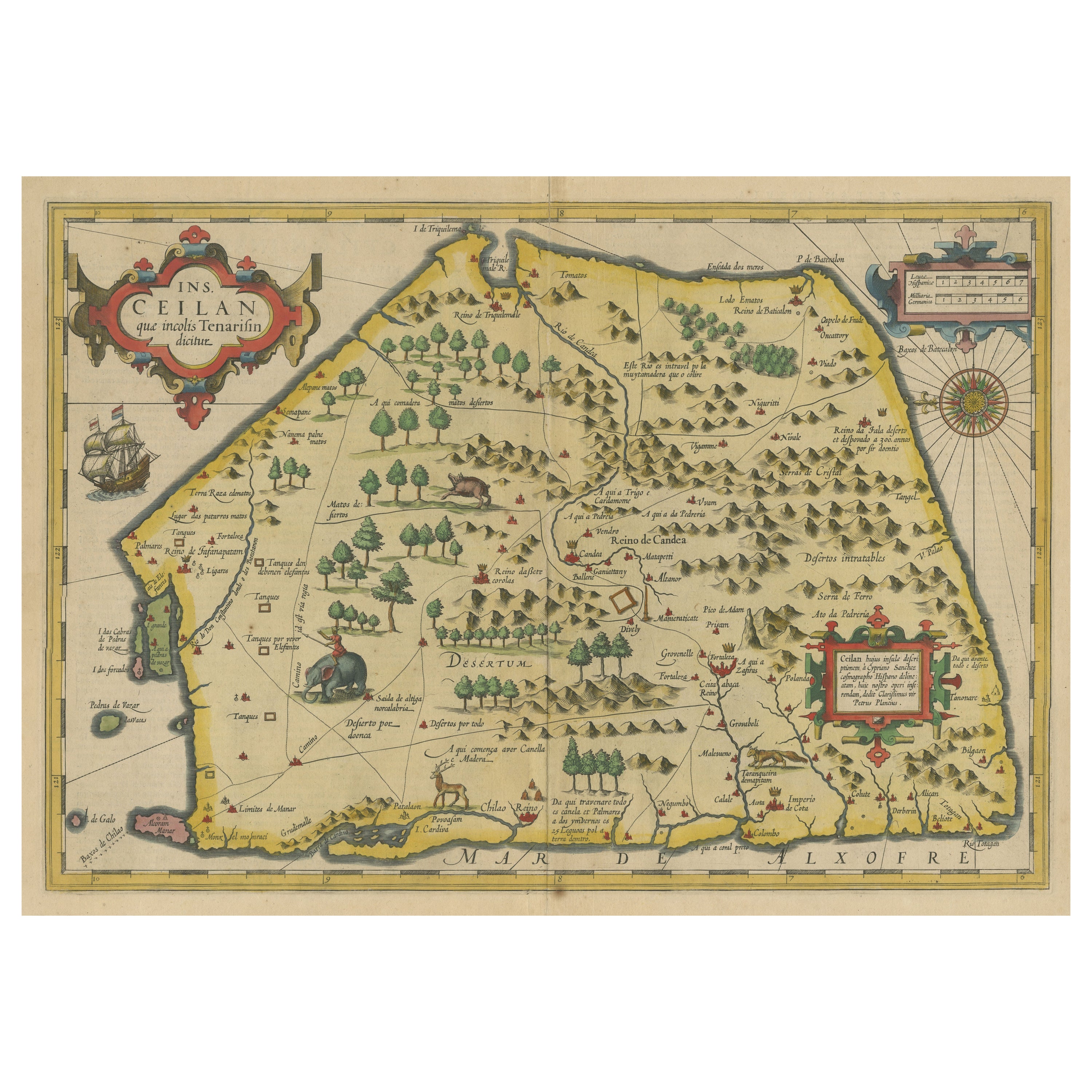 Antique Map of Sri Lanka with an unusual five-sided shape For Sale