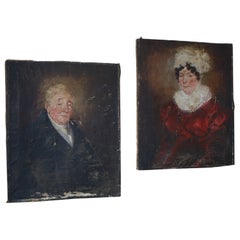 Mid 19th Century Pair of Large English Country House Half Length Portraits 