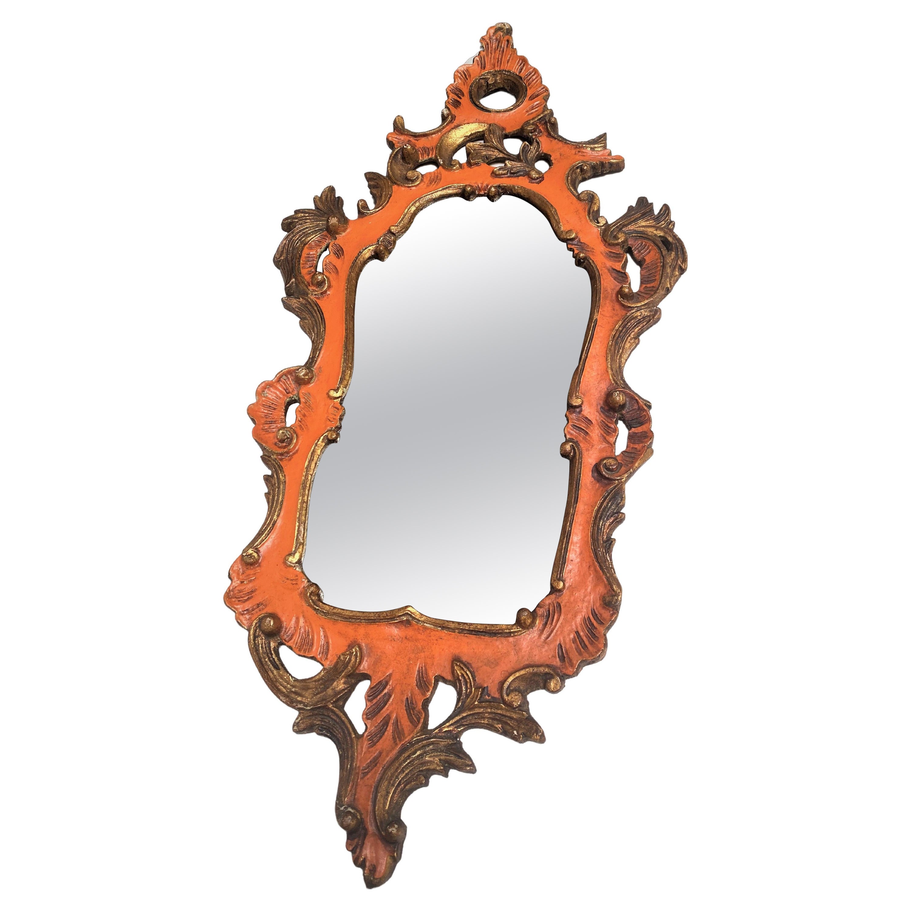 19th Century Italian Venetian Orange Painted Carved Wood Mirror For Sale