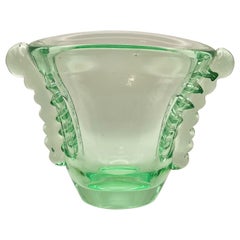 Emerald green heavy glass vase by Daum Nancy, France 1940ies