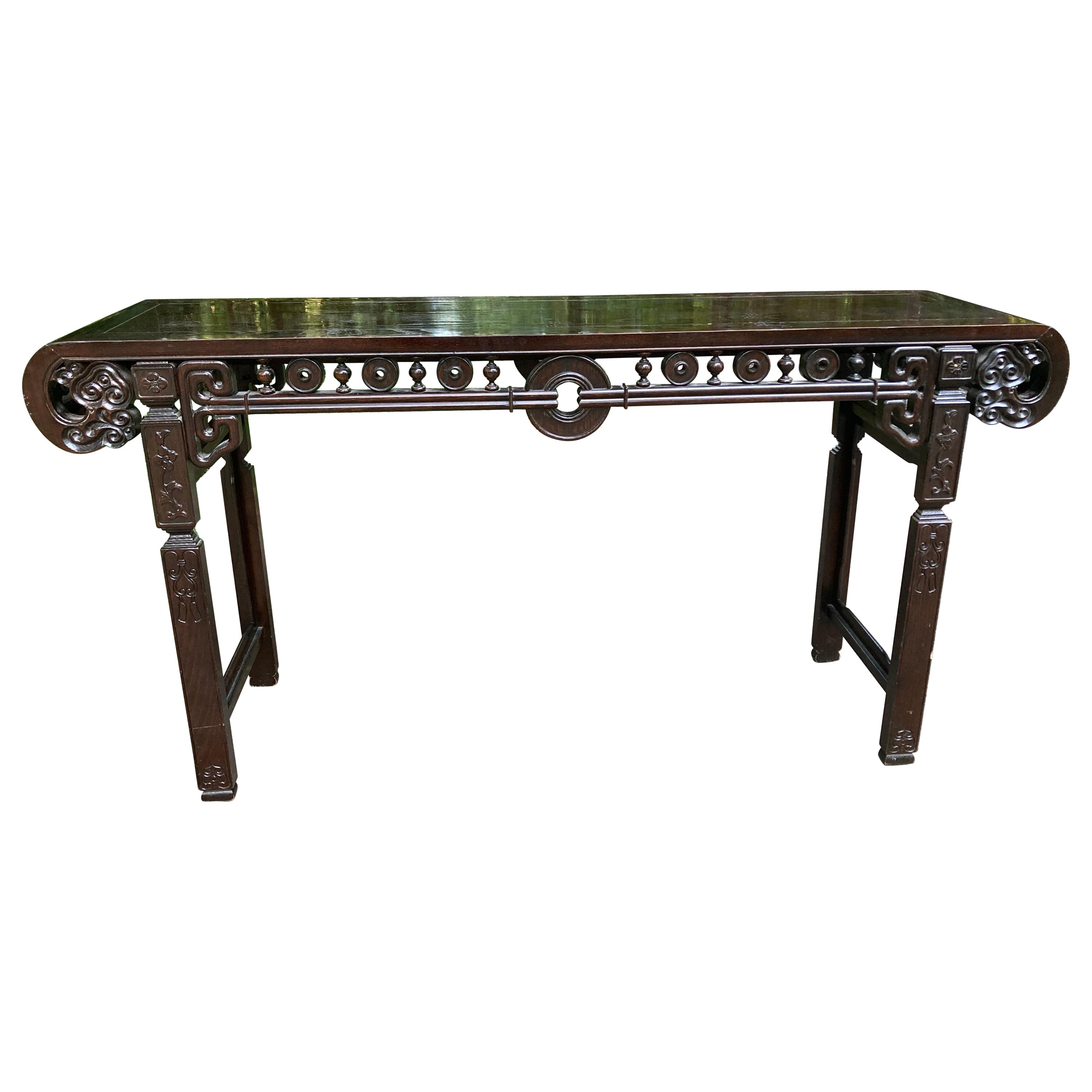 Chinoiserie Carved Elm Console Table For Sale