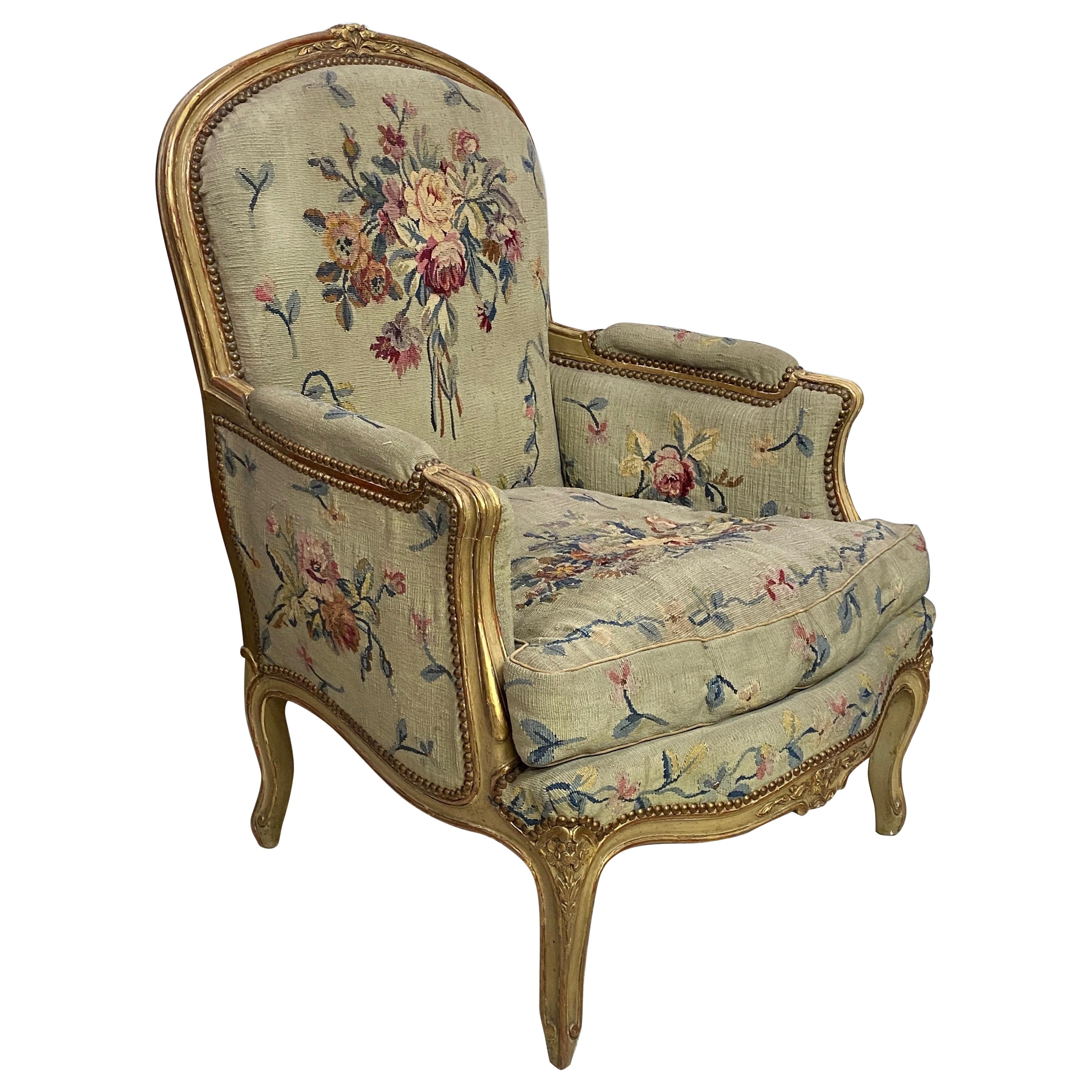 French Tapestry Covered Armchair, Early 20th Century For Sale