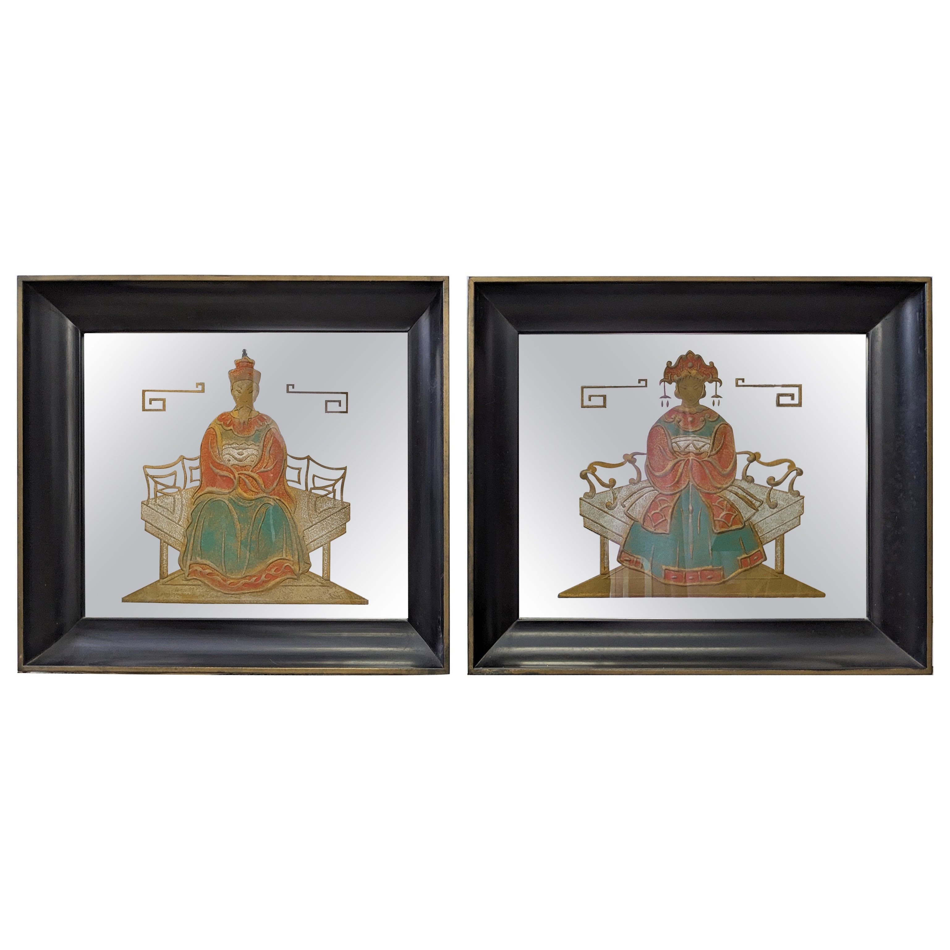 Mid Century Chinoiserie Illuminated Verre Eglomise Frames For Sale