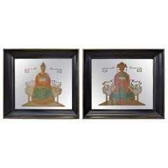 Vintage Mid Century Chinoiserie Illuminated Verre Eglomise Frames