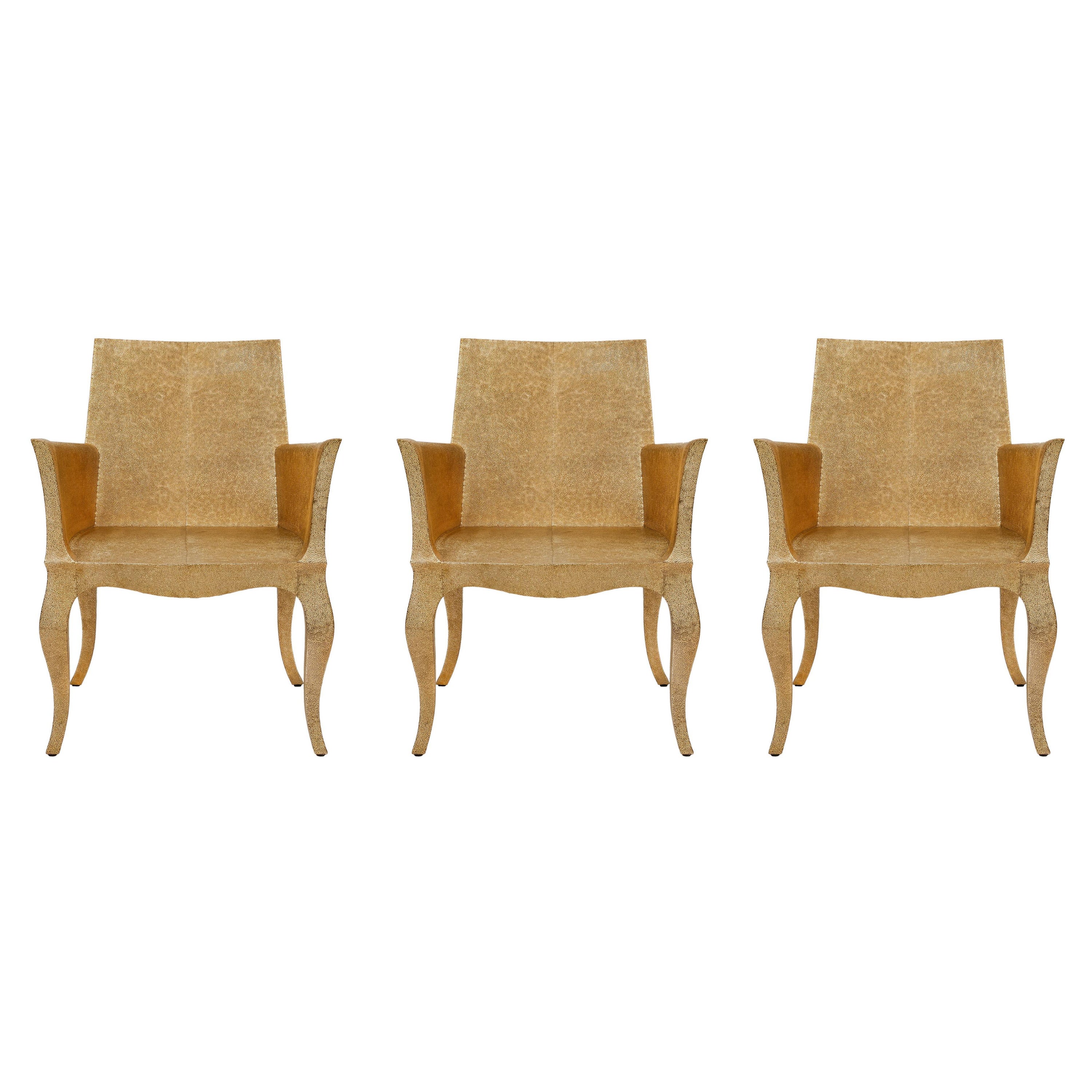 Set of Three Louise Club Chairs in Medium Hammered Brass Over Wood by P. Mathieu For Sale