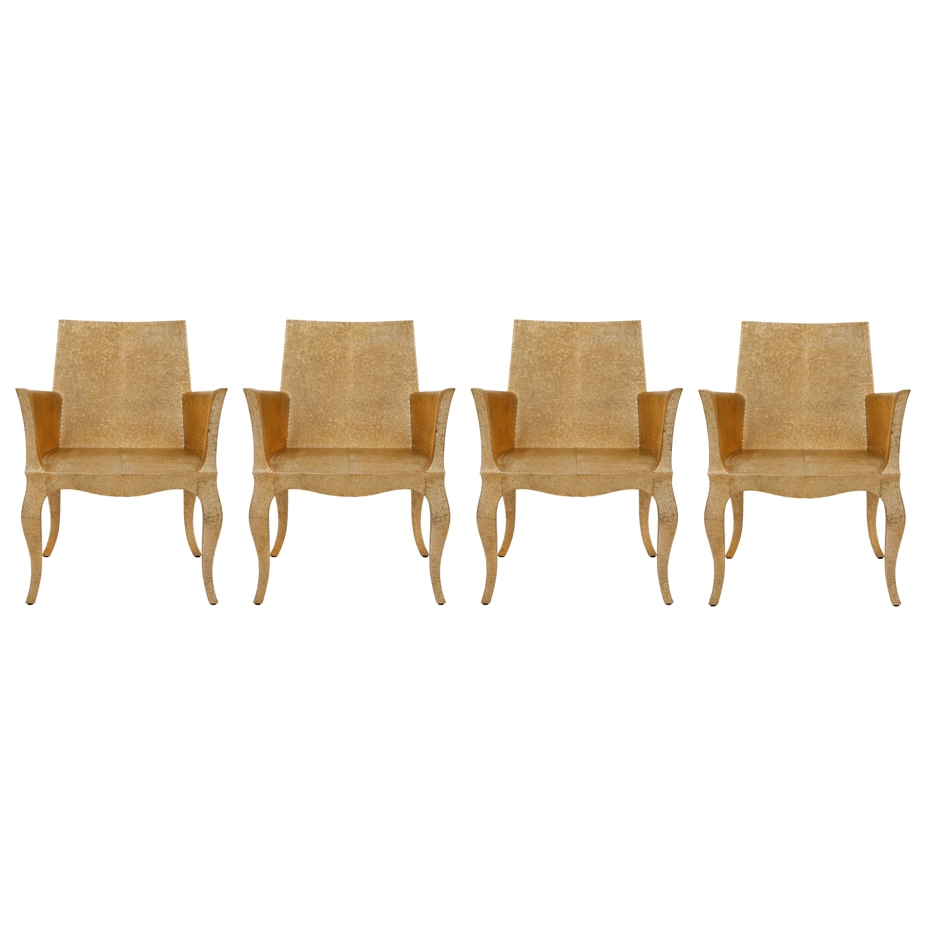 Set of Four Louise Club Chairs in Medium Hammered Brass Over Wood by P. Mathieu