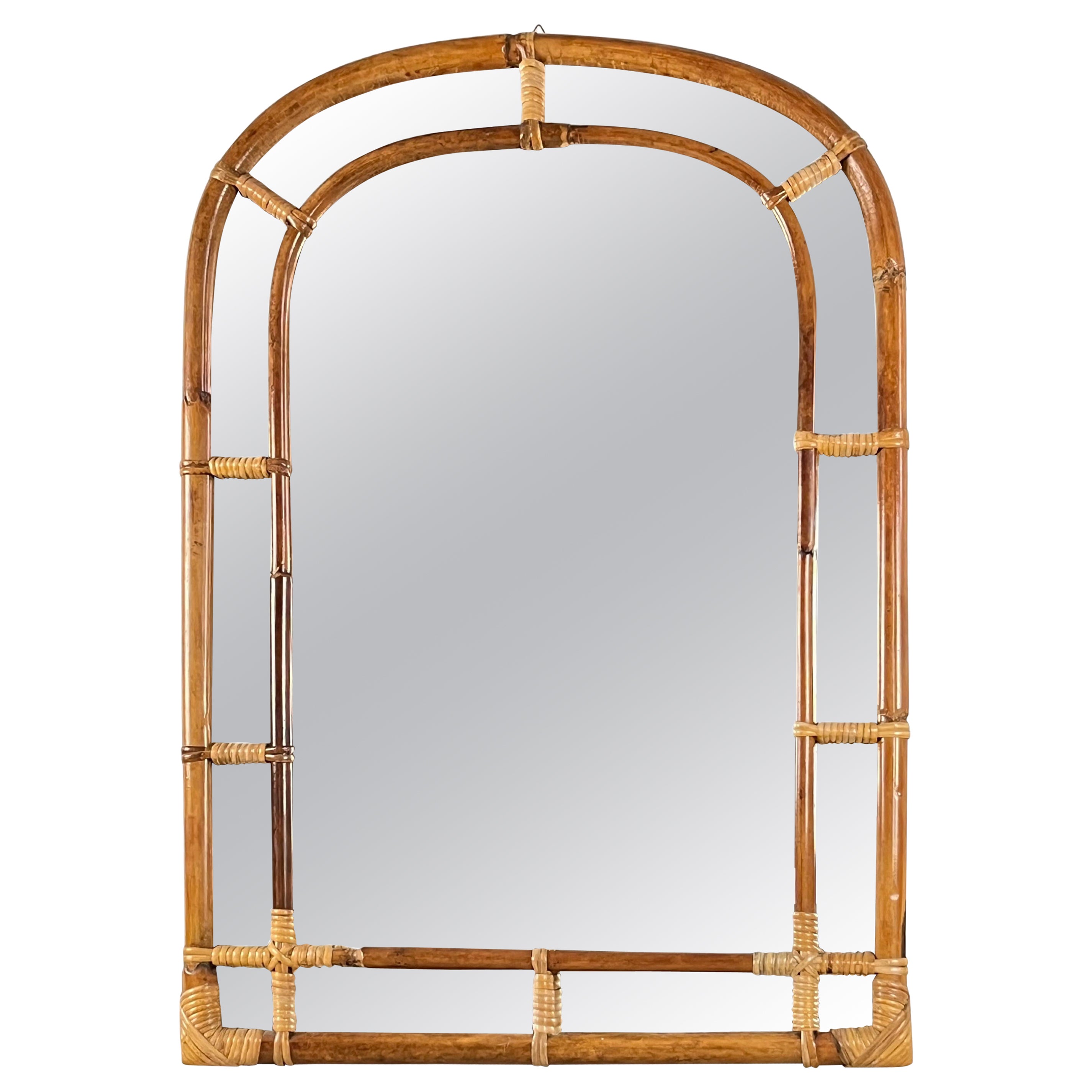Mid-Century Bamboo Wall Mirror attributed to Vittorio Bonacina 1960s For Sale
