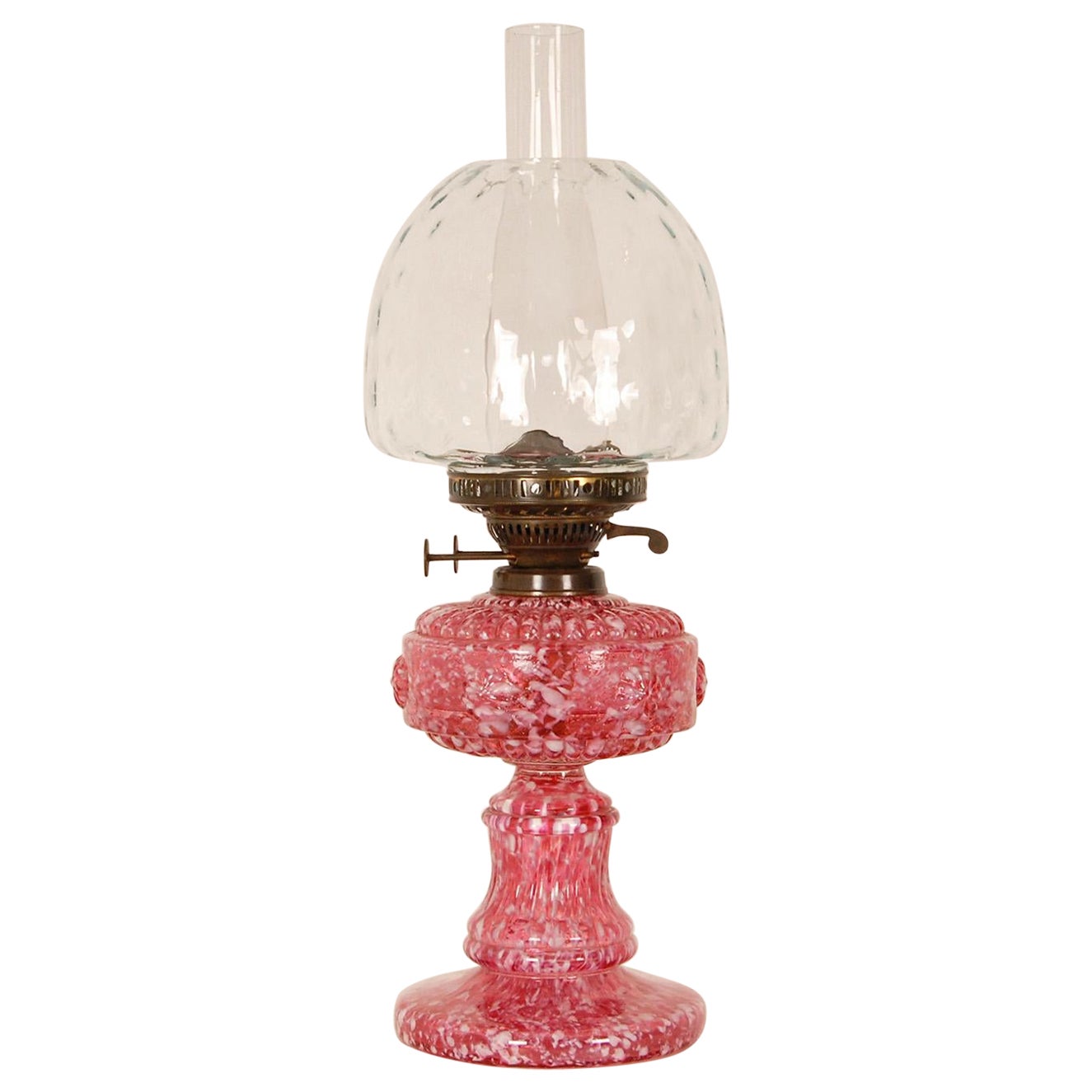 Victorian Kerosene Lamp Oil Lamp Pink and White Blown Spatter Glass Table Lamp