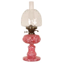 Antique Victorian Kerosene Lamp Oil Lamp Pink and White Blown Spatter Glass Table Lamp