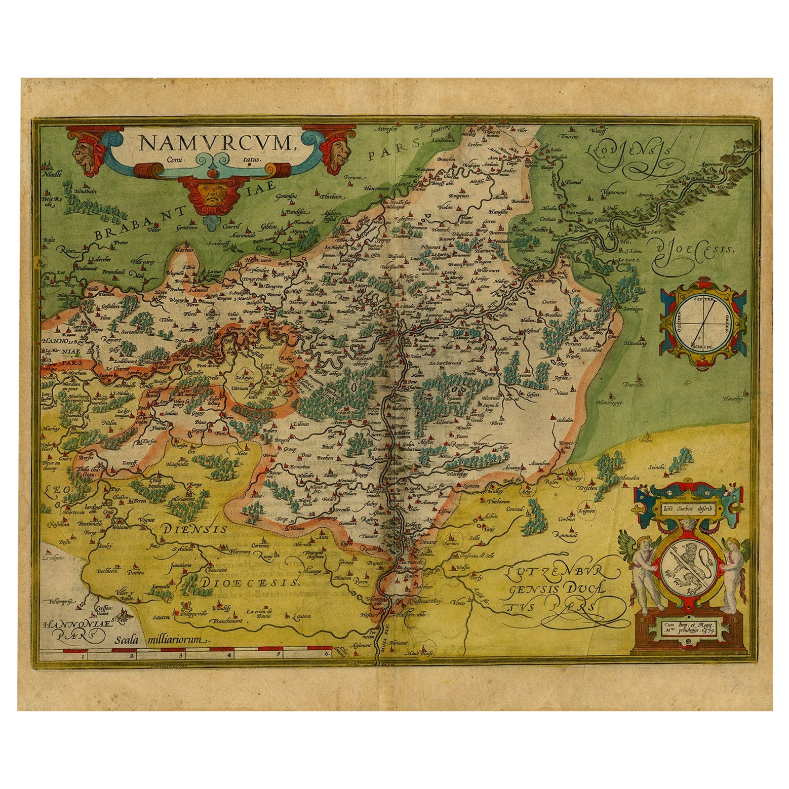 Antique Map of the Namen or Namur Region in Wallonia, Belgium