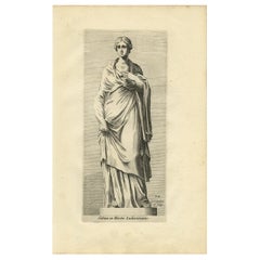Original Antique Engraving of a Statue of a Sabine Woman in Rome, Italy