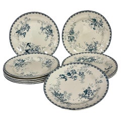 Antique French Set of Twelve Hand Painted Ironstone Dinner Plates by Hippolyte Boulenger